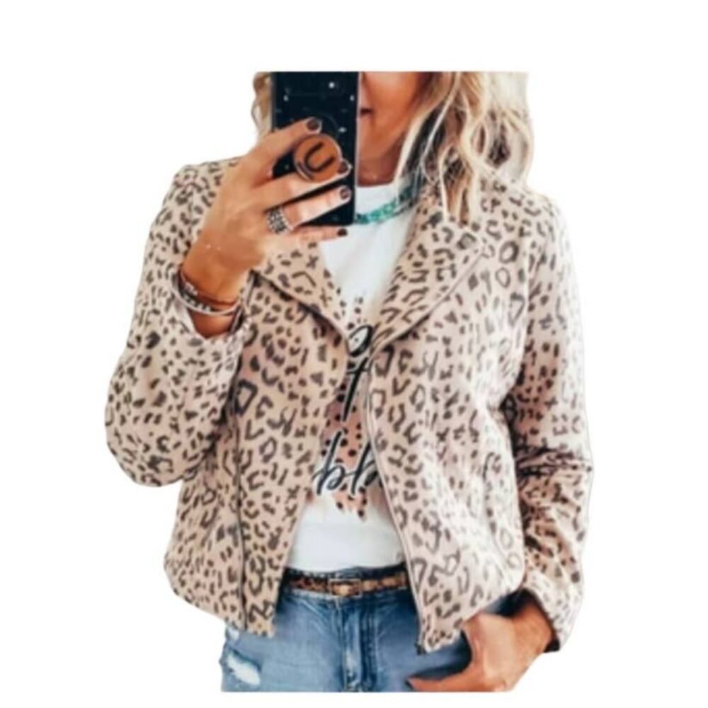 Andree by unit leopard print moto jacket size small New With Tags